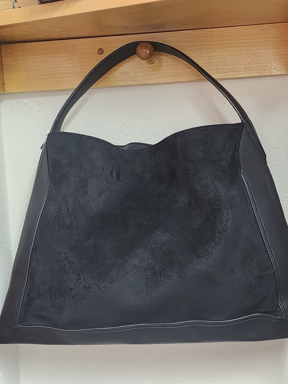 Scoop Black Faux Suede and Leather Shoulder Bag 17x12